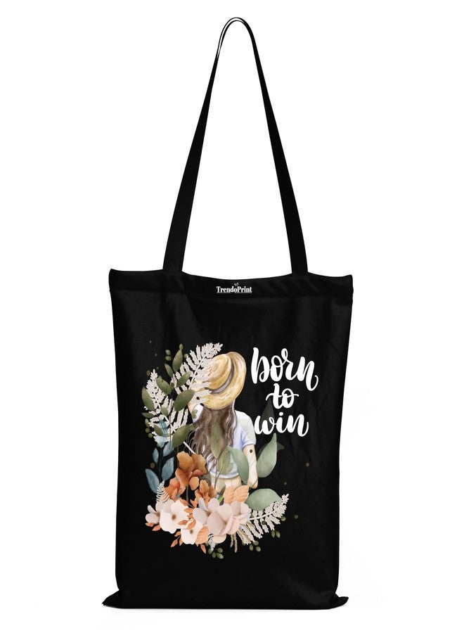 TrendoPrint Canvas Black Tote Bags for Women with Zip 15Kgs Capacity, College Bag for Girls, 100% Organic Cotton Tote Bag for Shopping, Travel &Beach BT25-01 - Image 1